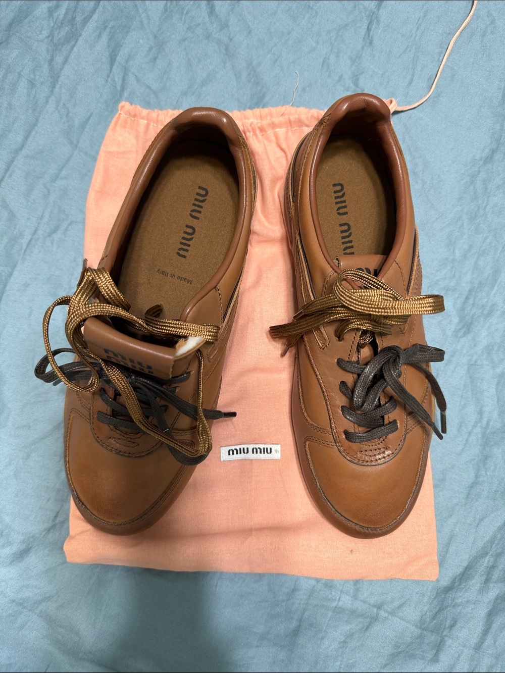 Miu Miu Brown Leather Women's Low-Top Sneakers - Picture 3 of 5